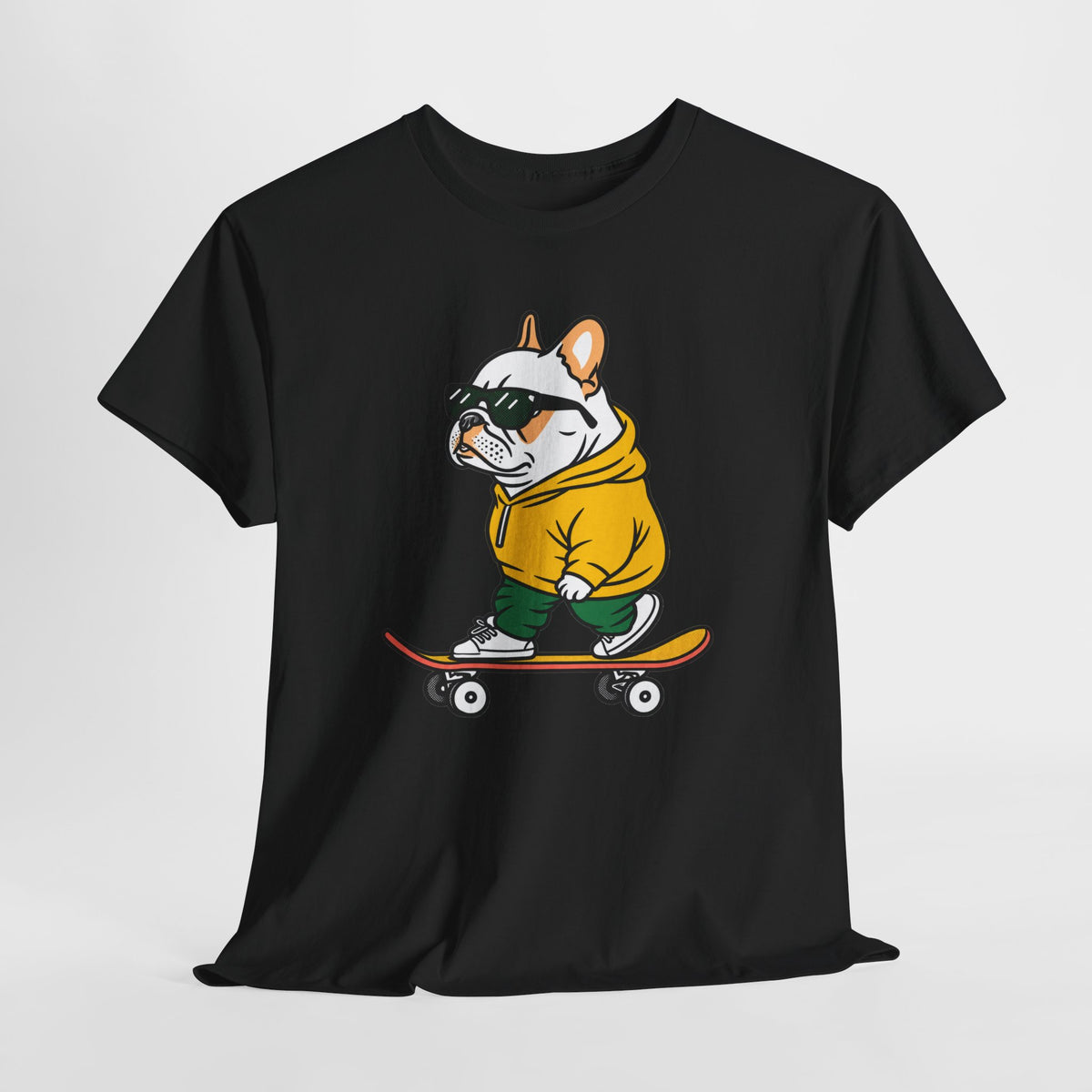 Skateboarding French Bulldog T‑Shirt – Cute Bulldog on Skateboard Graphic Tee