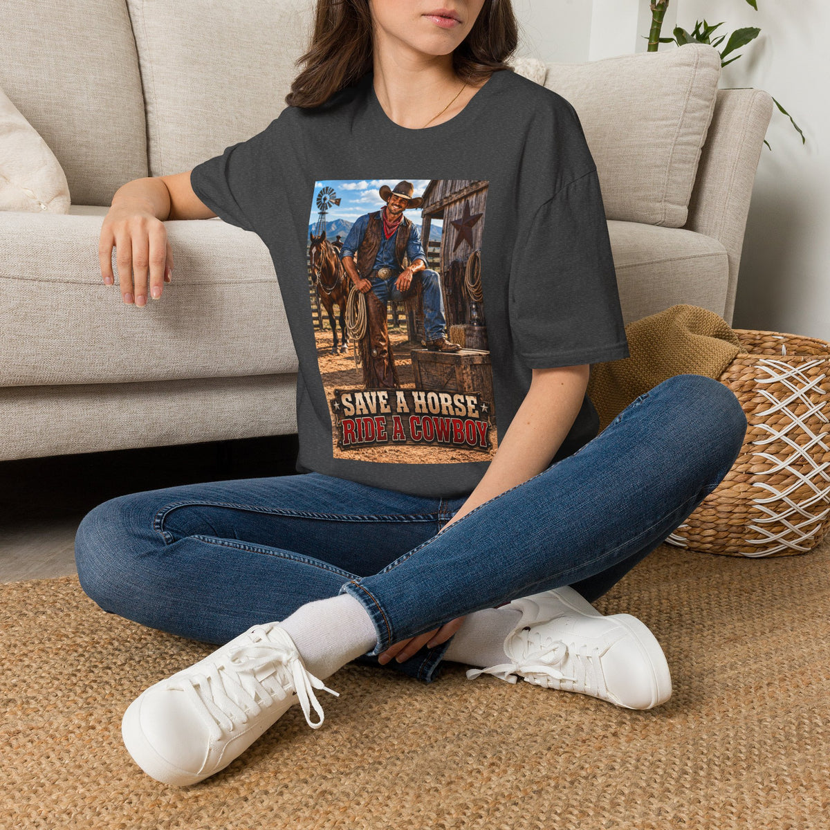 Cowboy Graphic T-Shirt — “Save a Horse, Ride a Cowboy” Western Tee