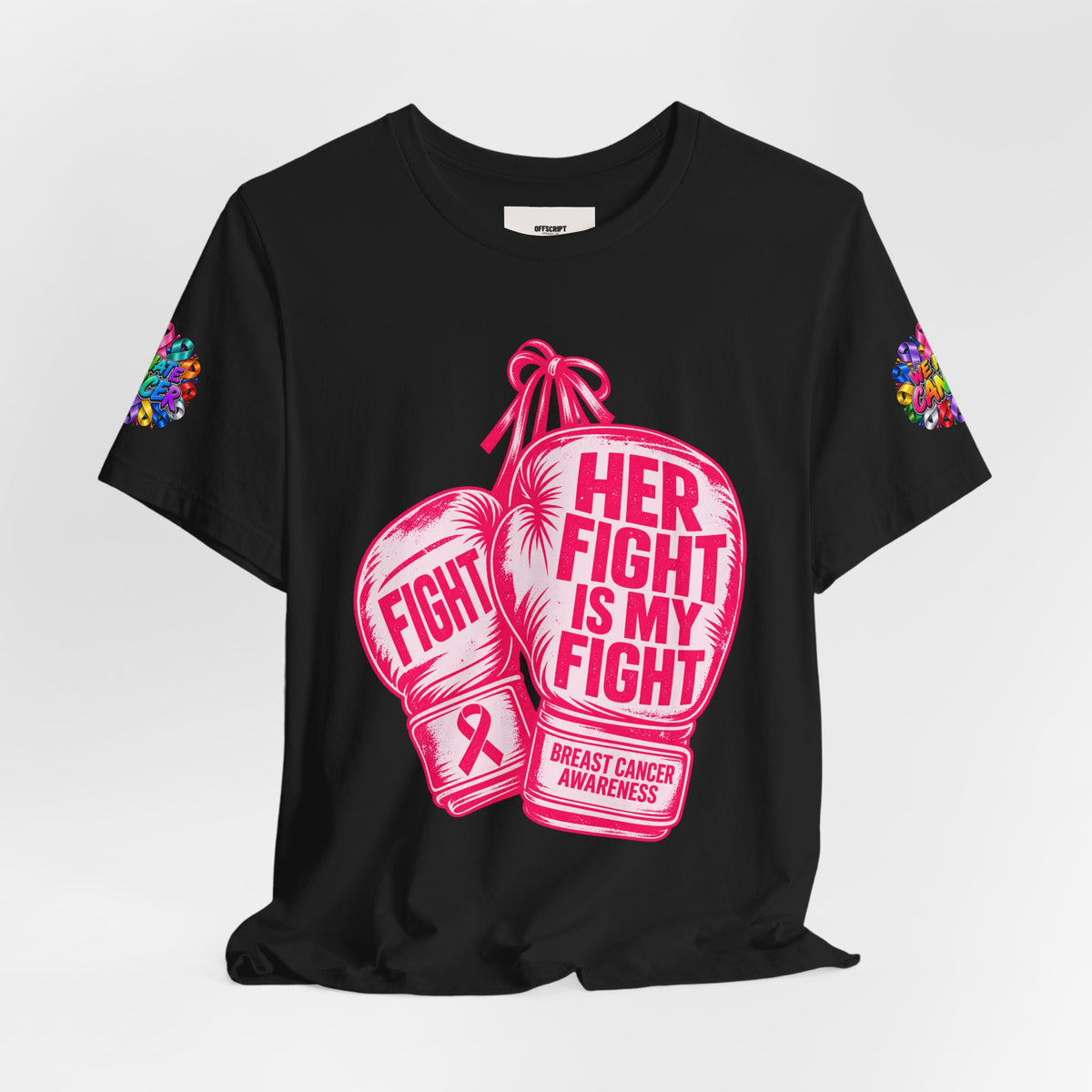 Breast Cancer Awareness Tee – “Her Fight Is My Fight” Boxing Gloves T-Shirt