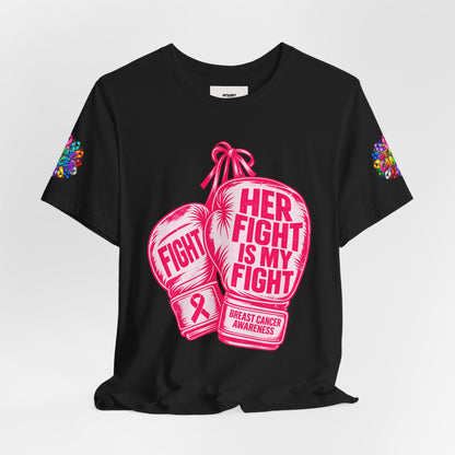 Breast Cancer Awareness Tee – “Her Fight Is My Fight” Boxing Gloves T-Shirt
