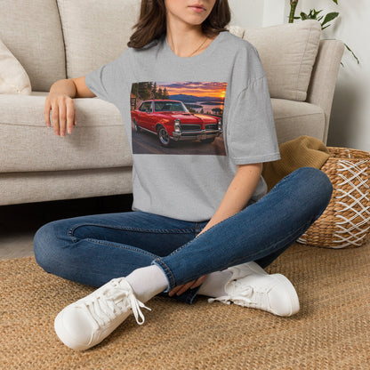 Classic Red Muscle Car T-Shirt — Vintage Pontiac Sunset Driving Tee