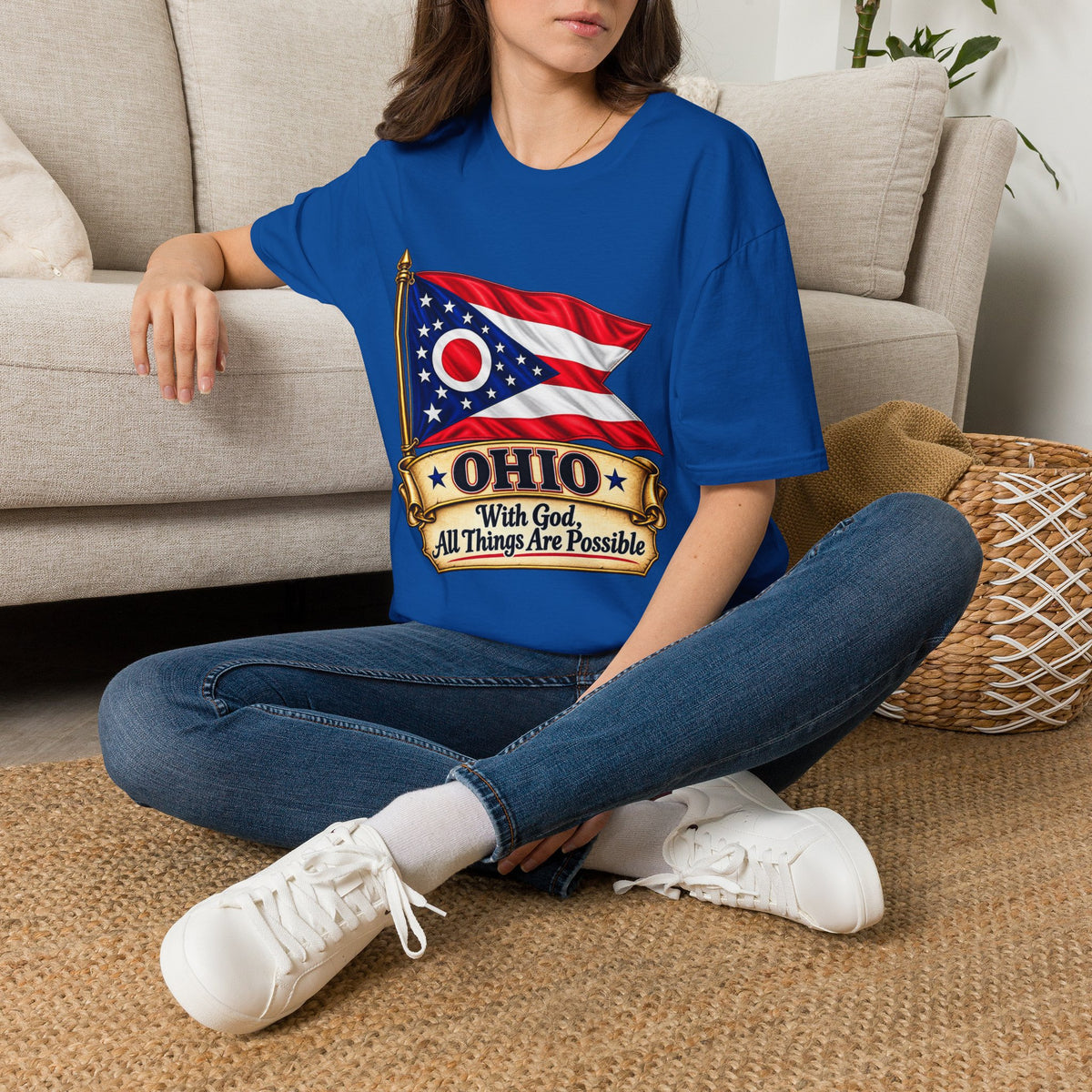 Ohio Flag T-Shirt — "With God All Things Are Possible" Patriotic Tee