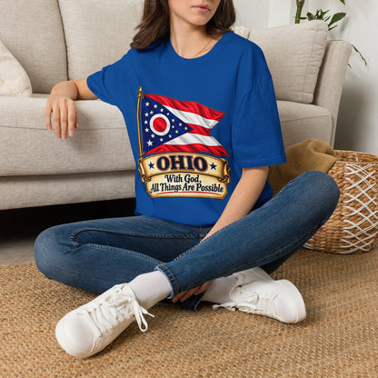 Ohio Flag T-Shirt — "With God All Things Are Possible" Patriotic Tee
