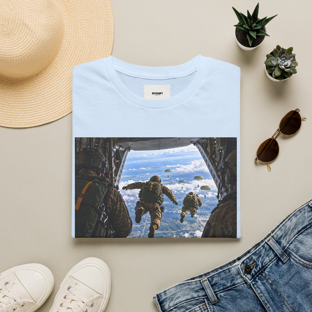 Parachute Jump Soldiers T-Shirt — Military Airborne Jump Photo Tee