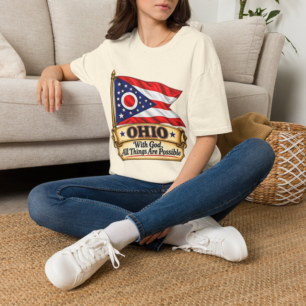 Ohio Flag T-Shirt — "With God All Things Are Possible" Patriotic Tee