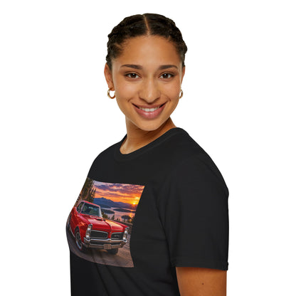 Classic Red Muscle Car T-Shirt — Vintage Pontiac Sunset Driving Tee
