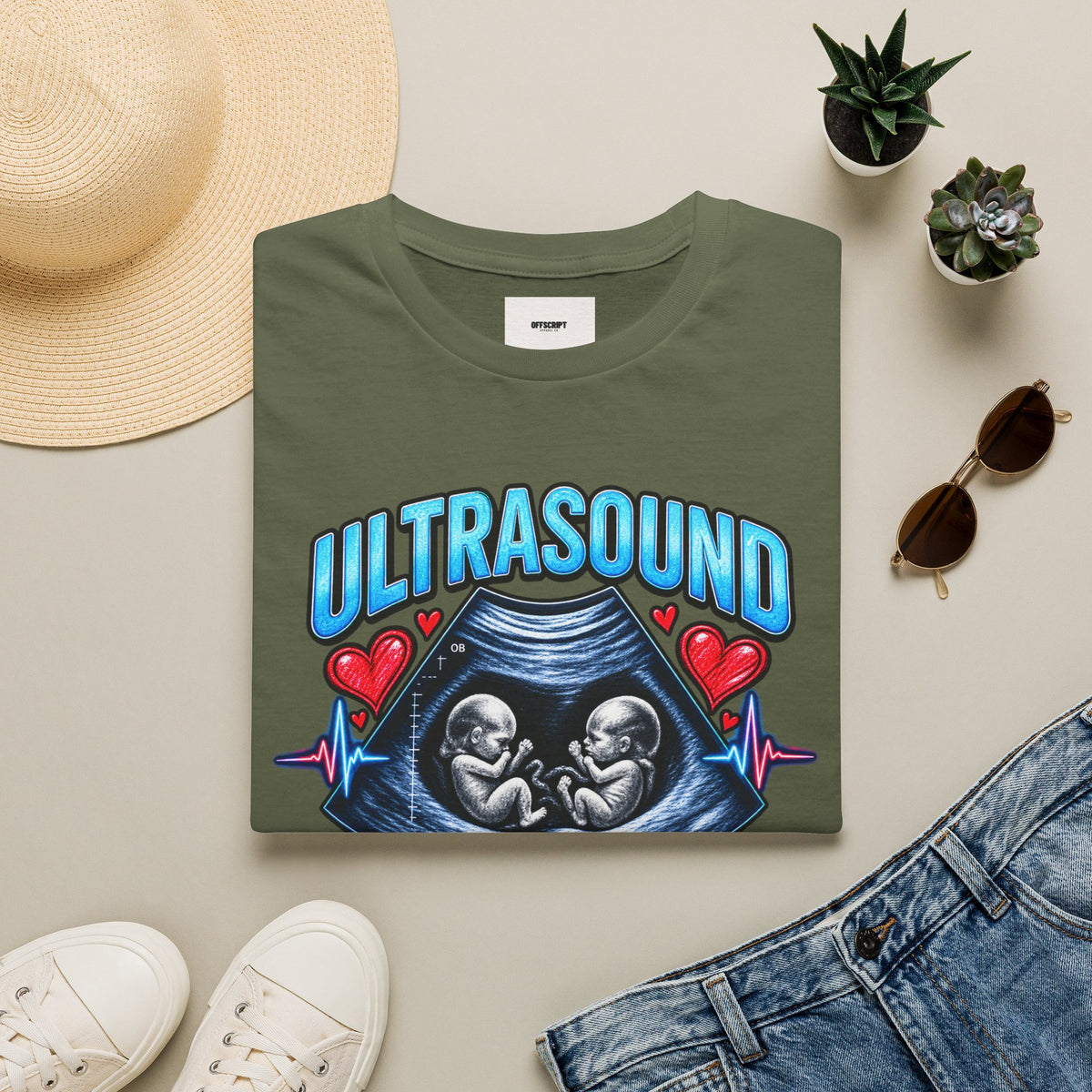 Ultrasound Twins T‑Shirt — Tiny Humans Big Hearts Pregnancy Tee