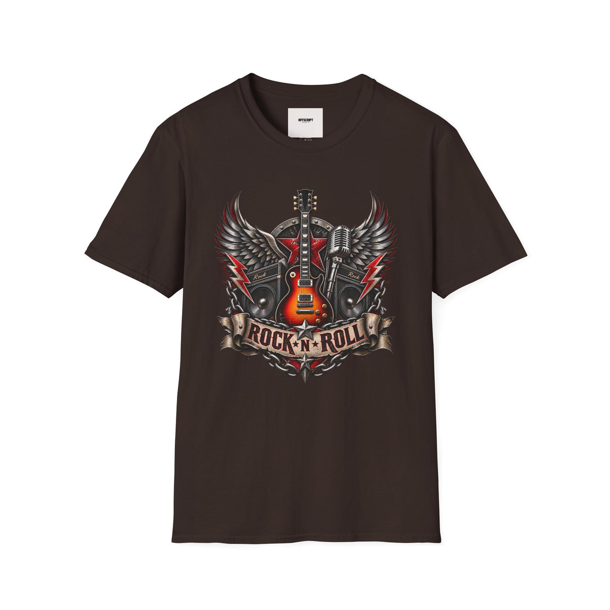 Rock 'n' Roll Guitar Tee — Vintage Winged Guitar & Microphone Design