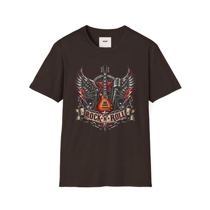 Rock 'n' Roll Guitar Tee — Vintage Winged Guitar & Microphone Design