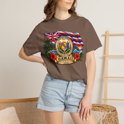 Hawaii State Seal Tee — Vintage Hawaiian Flag & Hibiscus T-Shirt