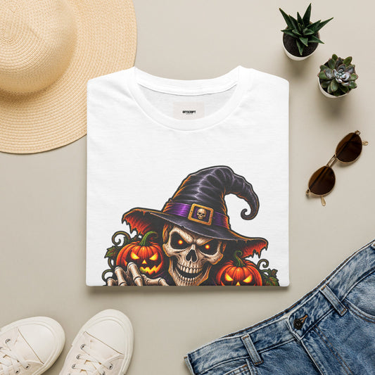 Halloween Skull Witch T-Shirt — "Trick or Treat" Pumpkin Tee
