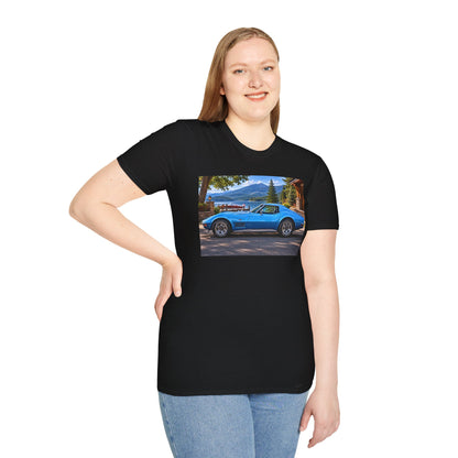 1968 Chevrolet Corvette Stingray Graphic T‑Shirt — Blue Classic Car Lakefront Print