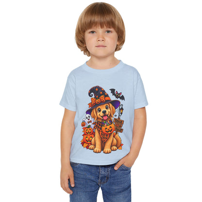 Toddler Halloween Puppy T-Shirt — Cute Witch Dog with Pumpkins & 'Trick or Treat'