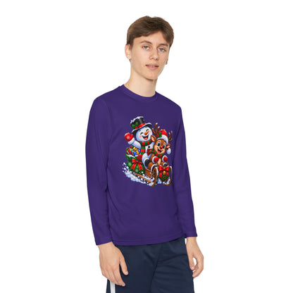 Kids' Christmas Sledding Tee — Snowman & Reindeer Holiday Long Sleeve