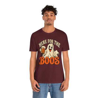 Here for the Boos Halloween T-Shirt — Ghost Drinking Beer Graphic Tee