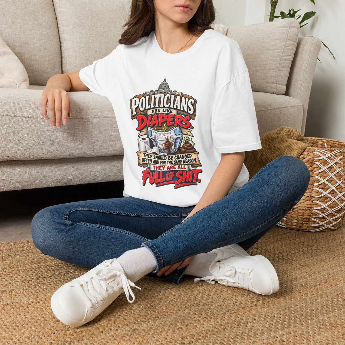 T-Shirt — 'Politicians Are Like Diapers' Funny Political Graphic Tee