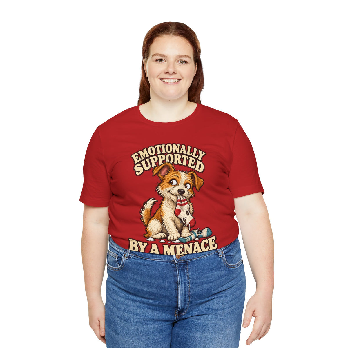 Emotionally Supported by a Menace Tee — Cute Puppy Graphic T‑Shirt