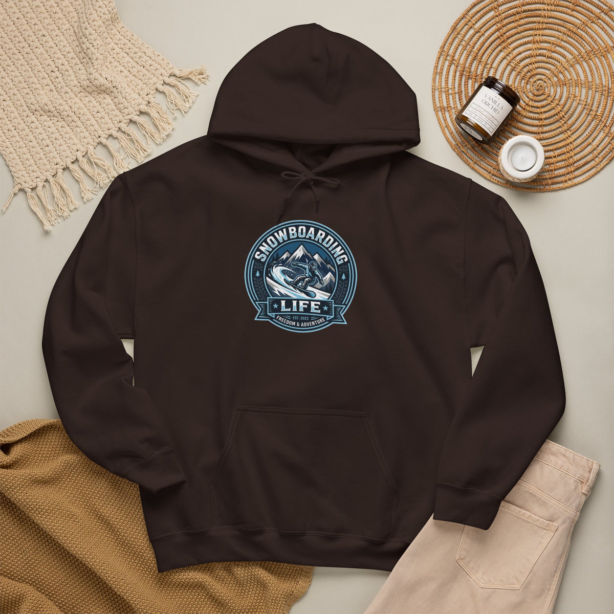 Snowboarding Hoodie – "Snowboarding Life" Graphic Pullover with Backboarder Illustration