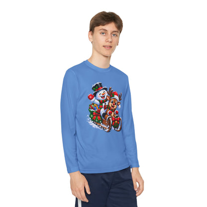 Kids' Christmas Sledding Tee — Snowman & Reindeer Holiday Long Sleeve