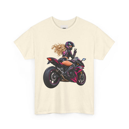 Motorcycle Girl Tee — Feminine Sportbike Rider Graphic Shirt