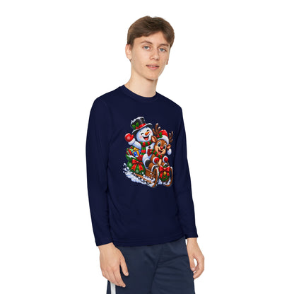 Kids' Christmas Sledding Tee — Snowman & Reindeer Holiday Long Sleeve