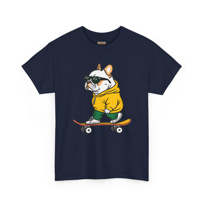 Skateboarding French Bulldog T‑Shirt – Cute Bulldog on Skateboard Graphic Tee