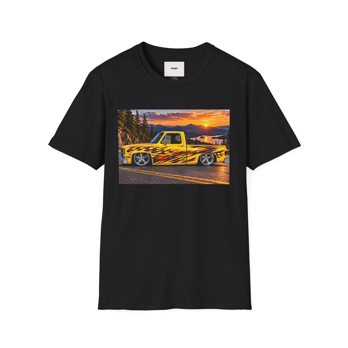 Yellow Flame Pickup T-Shirt — Sunset Classic Truck Graphic Tee