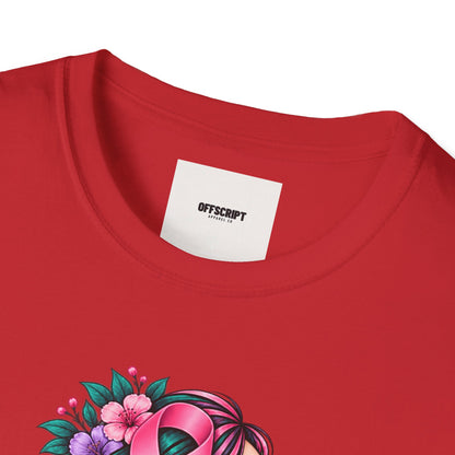 Women's Cancer Awareness T-Shirt — Pink Ribbon Floral Support Tee