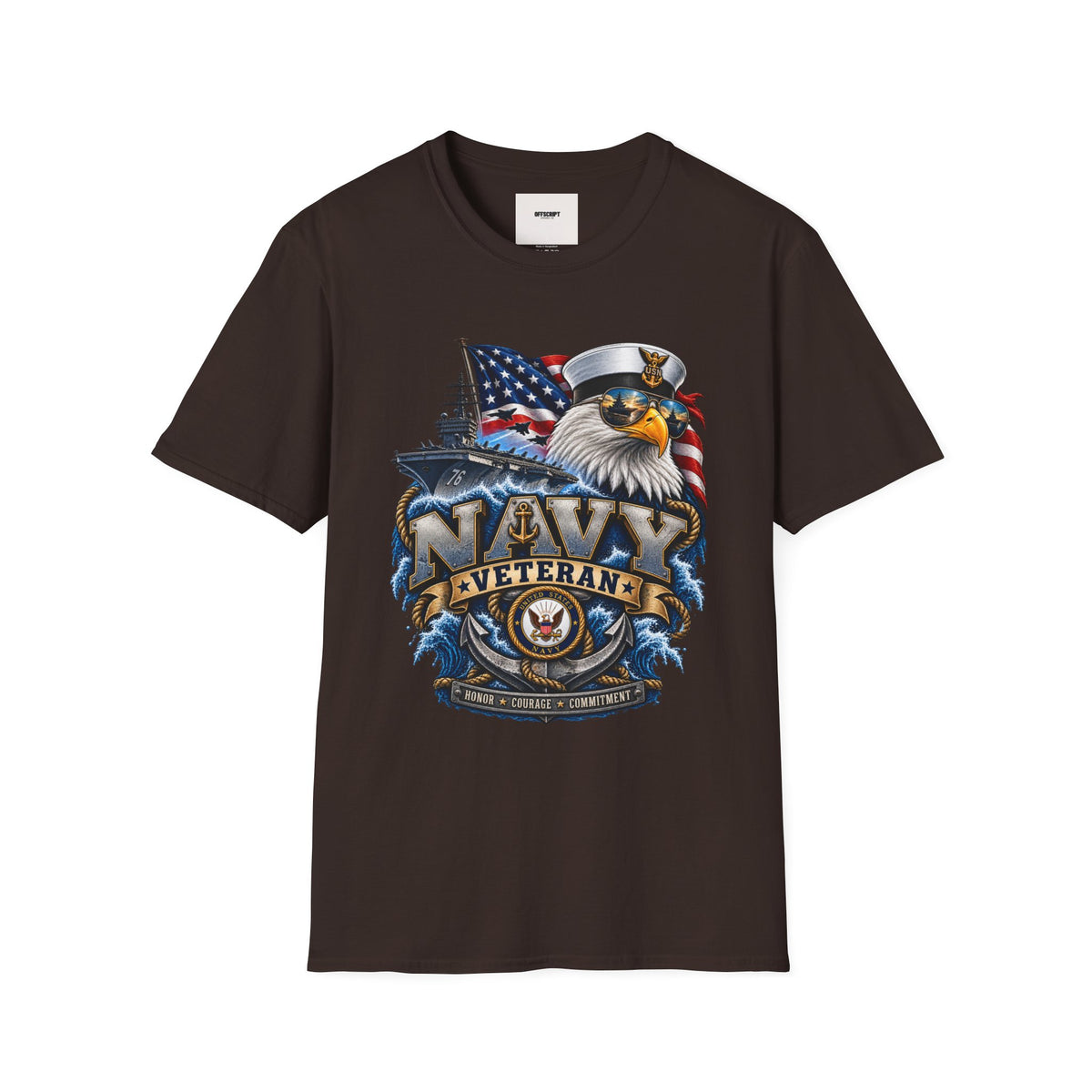 Navy Veteran Eagle T‑Shirt – Patriotic American Flag & Battleship Design