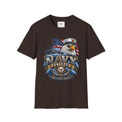 Navy Veteran Eagle T‑Shirt – Patriotic American Flag & Battleship Design
