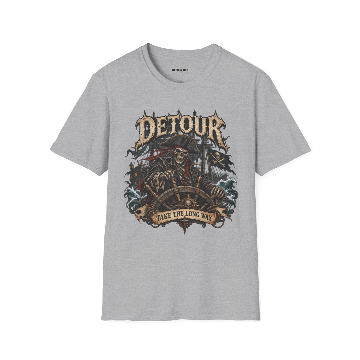 Detour Skull T-Shirt — "Take the Long Way" Vintage Biker Graphic Tee