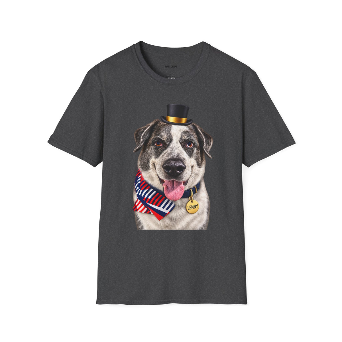 Patriotic Pup Tee — Dog with Top Hat & American Flag Bandana