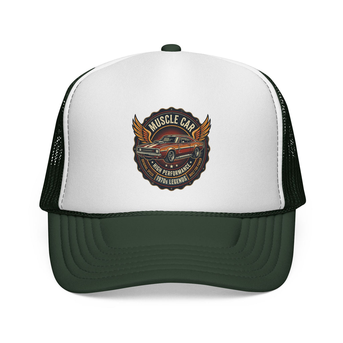 Muscle Car Emblem Trucker Cap | Vintage Hotrod Logo