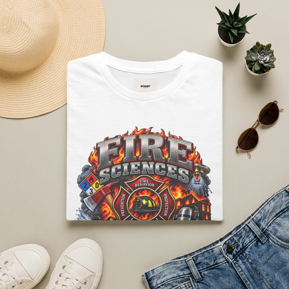 Fire Sciences T-Shirt — Firefighter Department Badge Graphic Tee