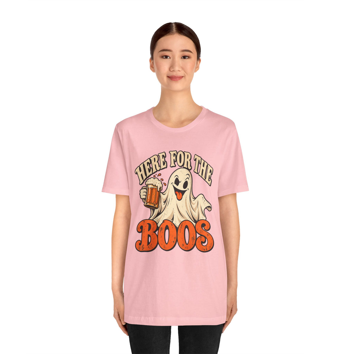 Here for the Boos Halloween T-Shirt — Ghost Drinking Beer Graphic Tee
