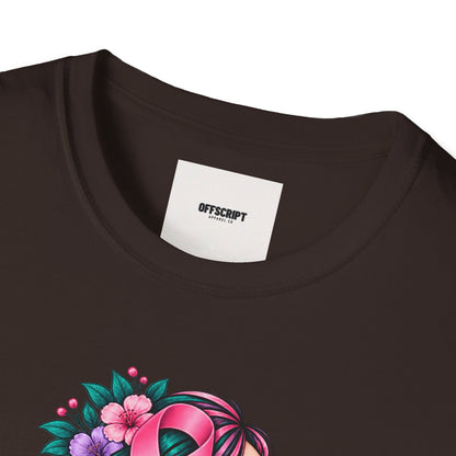 Women's Cancer Awareness T-Shirt — Pink Ribbon Floral Support Tee
