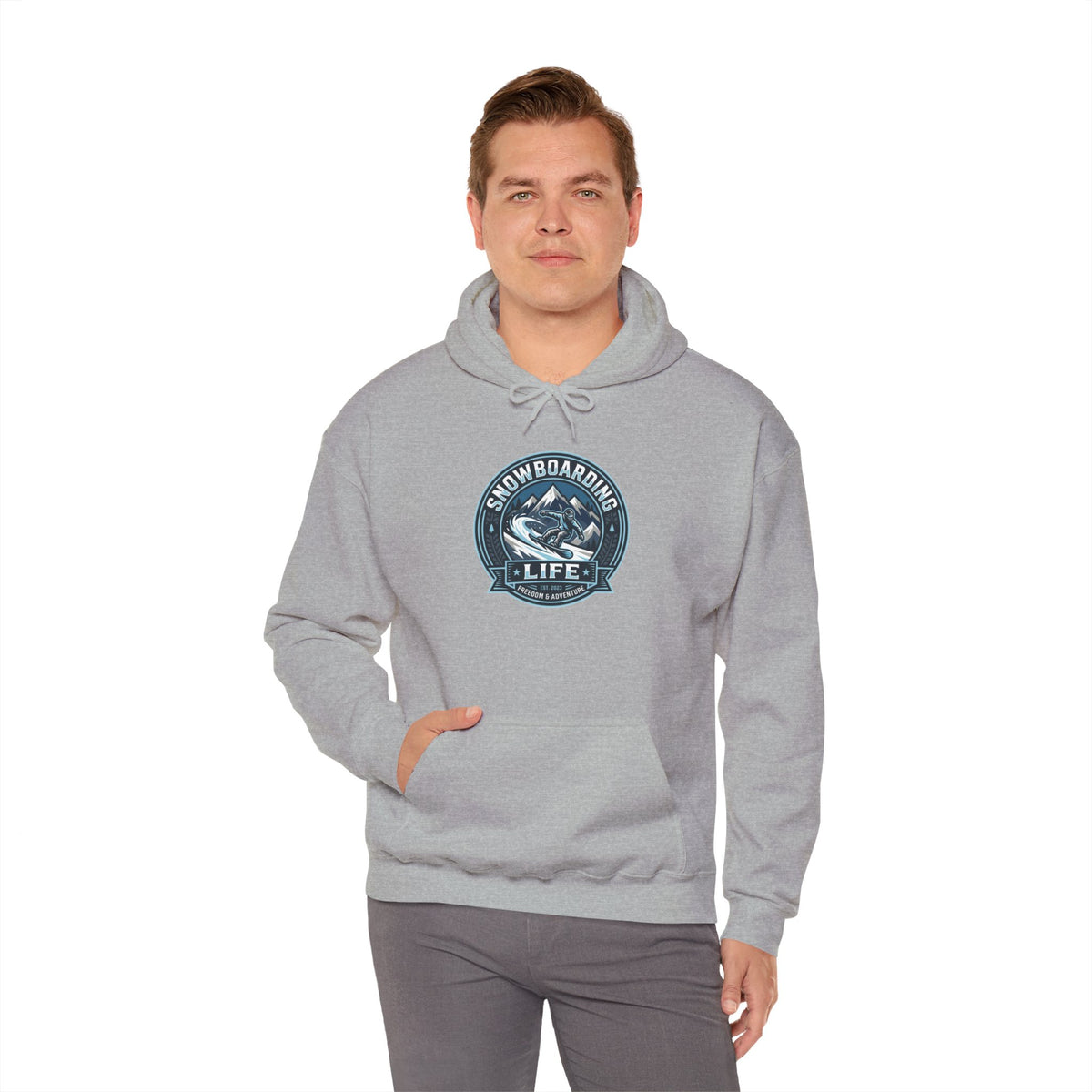 Snowboarding Hoodie – "Snowboarding Life" Graphic Pullover with Backboarder Illustration