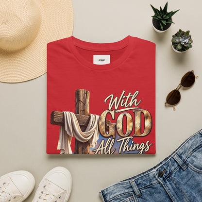 With God All Things Are Possible T‑Shirt — Christian Cross Faith Shirt