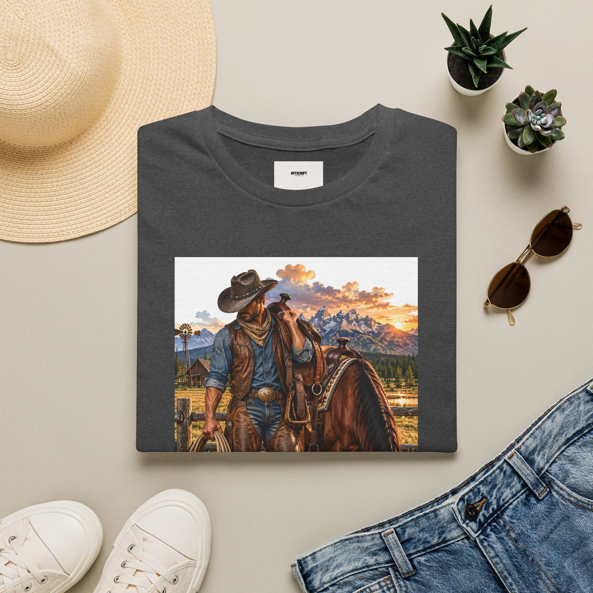 Cowboy Sunset T-Shirt — Western Ranch Horse Graphic