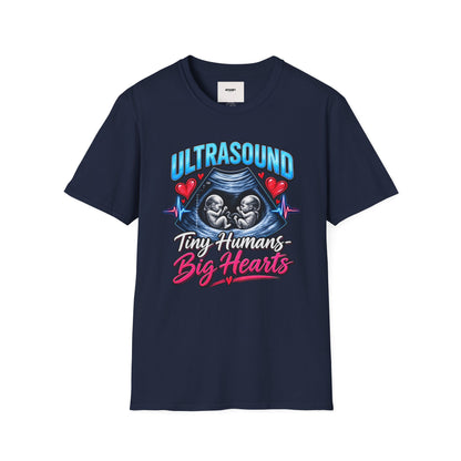 Ultrasound Twins T‑Shirt — Tiny Humans Big Hearts Pregnancy Tee