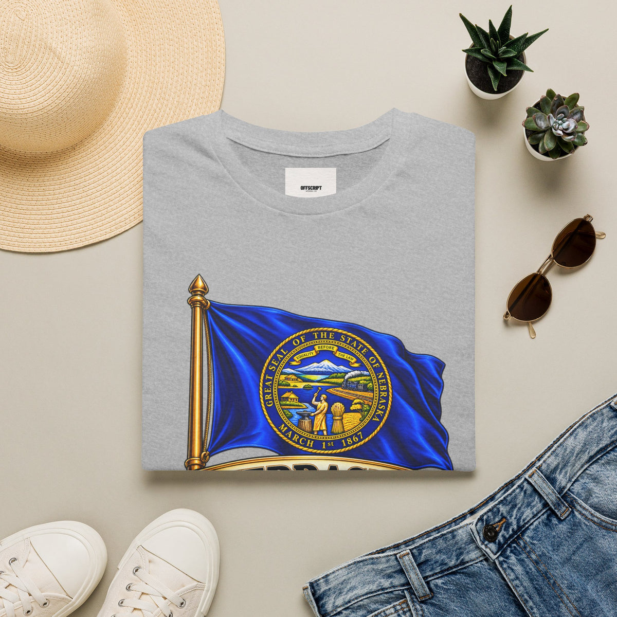 Nebraska Flag T-Shirt — State Seal ‘Nebraska: Equality Before the Law’