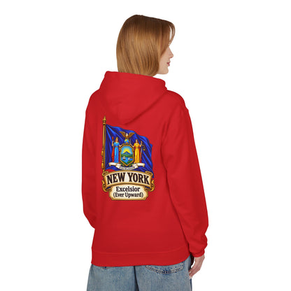 New York State Flag Hoodie – "Excelsior (Ever Upward)" Graphic Pullover