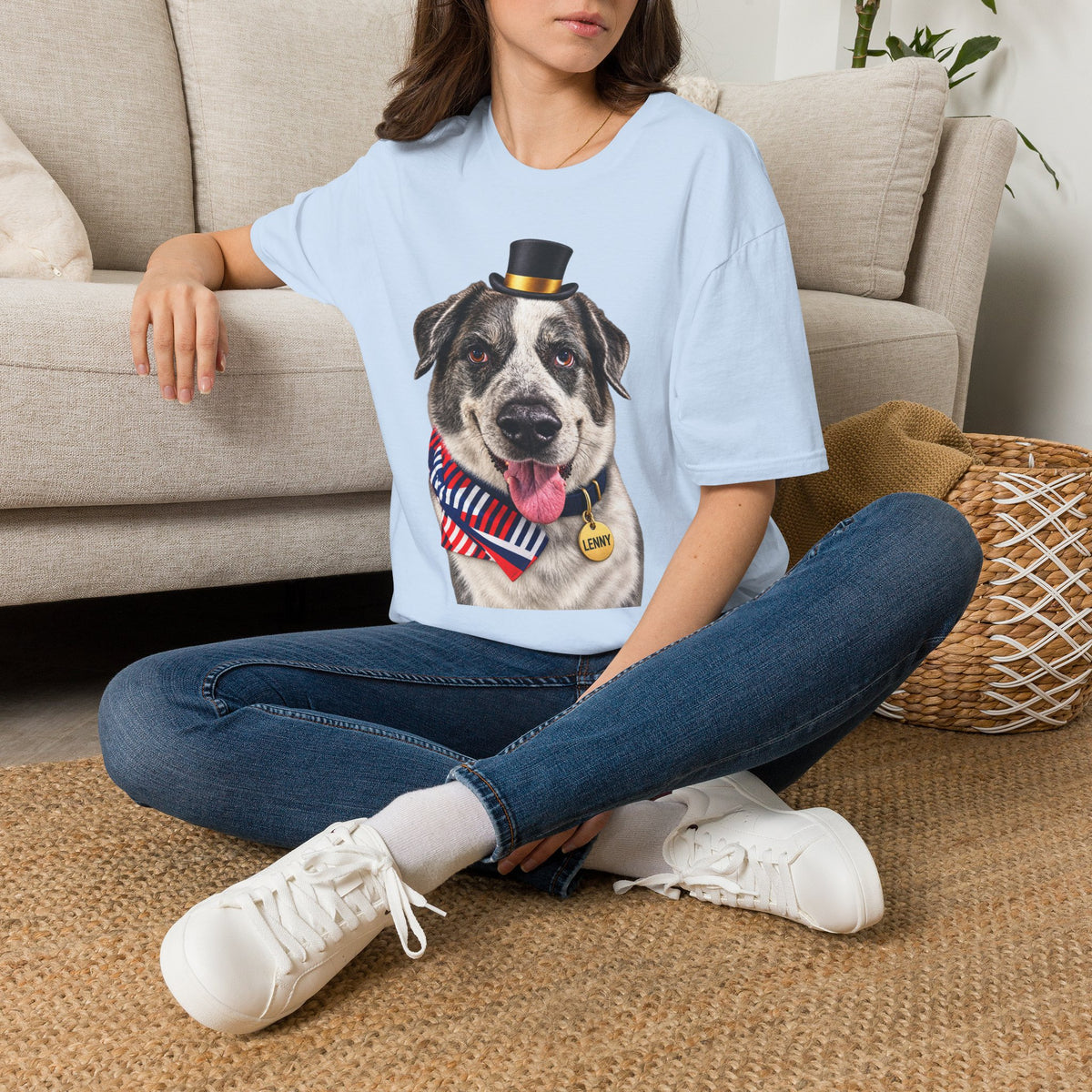 Patriotic Pup Tee — Dog with Top Hat & American Flag Bandana