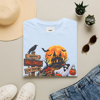 Halloween Truck T‑Shirt — "Happy Halloween, Stay Spooky" Cute Haunted Pumpkin Design