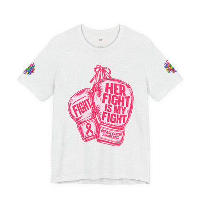Breast Cancer Awareness Tee – “Her Fight Is My Fight” Boxing Gloves T-Shirt