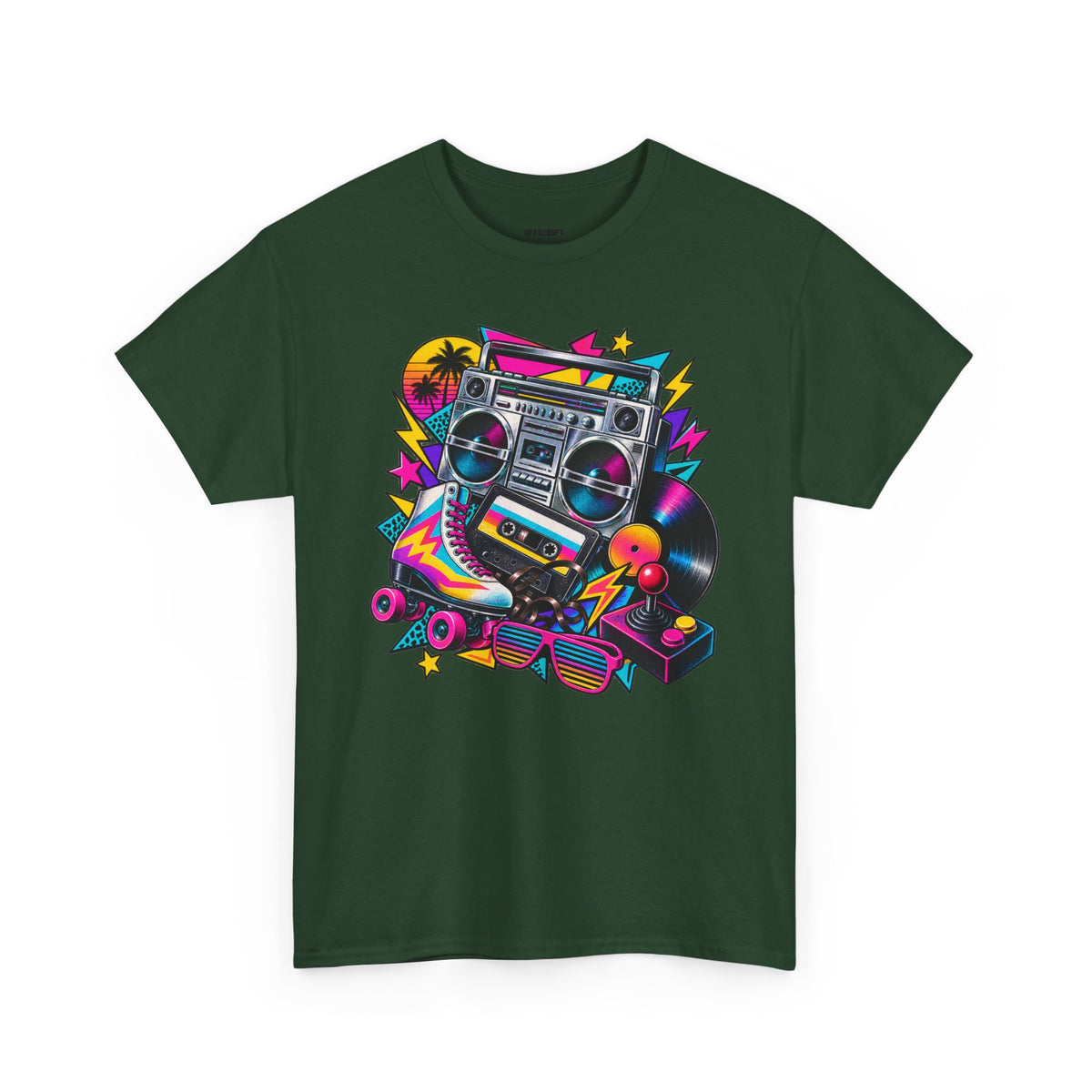 Retro Boombox Tee — 80s Neon Music Graphic T-Shirt