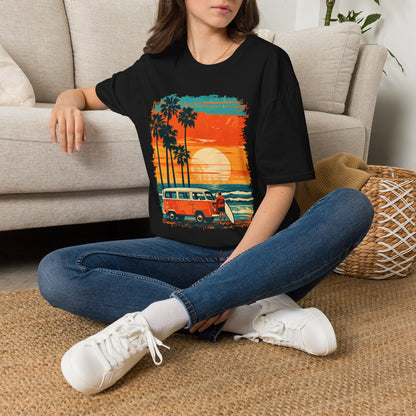 Retro Sunset Van T-Shirt – Tropical Beach Road Trip Graphic