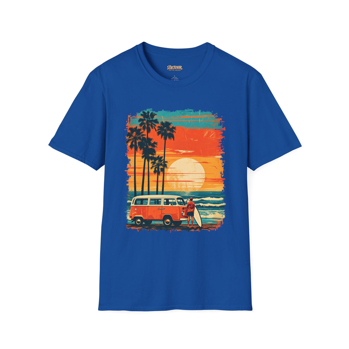 Retro Sunset Van T-Shirt – Tropical Beach Road Trip Graphic