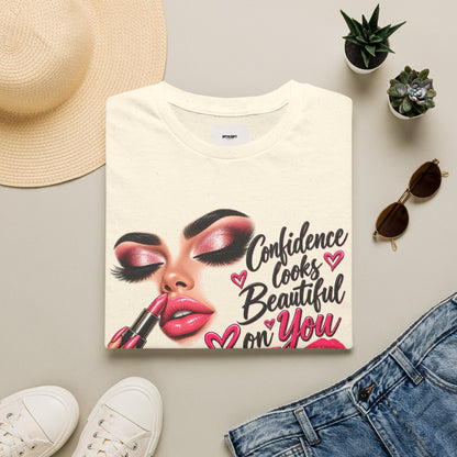 T-Shirt — "Confidence Looks Beautiful on You" Glam Makeup Graphic
