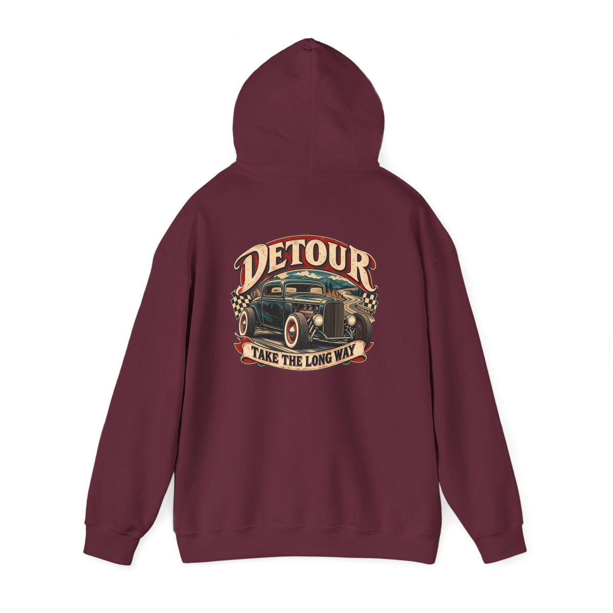 Detour Vintage Hot Rod Hoodie — "Take The Long Way" Classic Car Sweatshirt